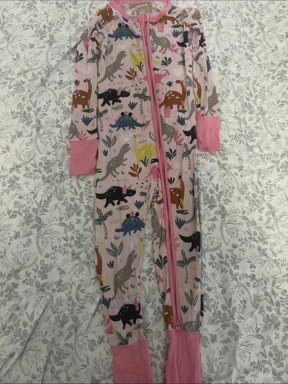 Little Sleepies Pink Dinosaur Print Zippered Pajama